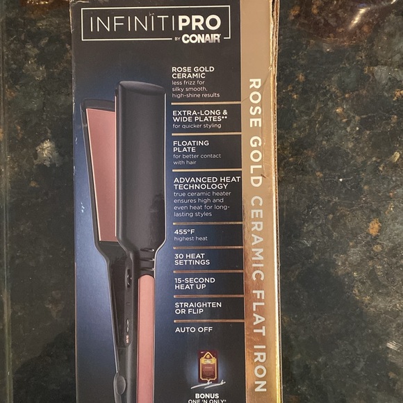 NEW Conair InfinitiPro Rose Gold Ceramic Flat Iron, Black 1.75 “ - Picture 5 of 7